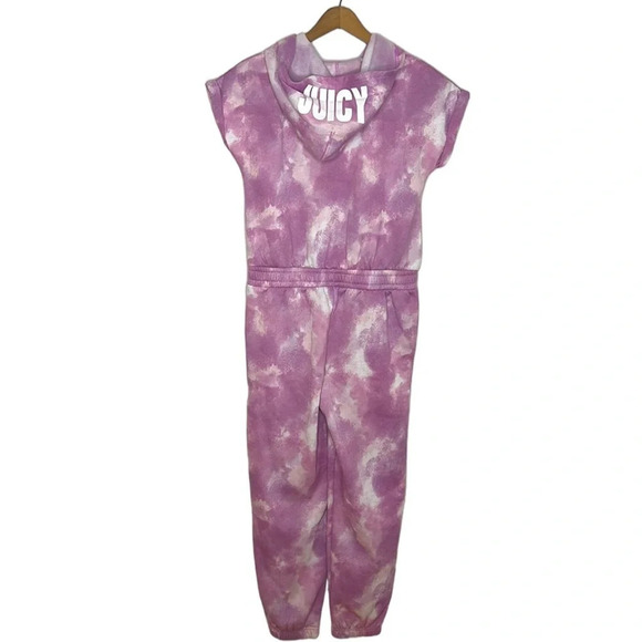 JUICY Couture Girls Tie Dye Hooded Loungewear Zip Up Cozy Jumpsuit Sweatsuit - Picture 7 of 10